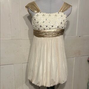 VTG Speechless Party Dress Y2K Gold Chiffon & Sequins Bubble Hem Tied Waist